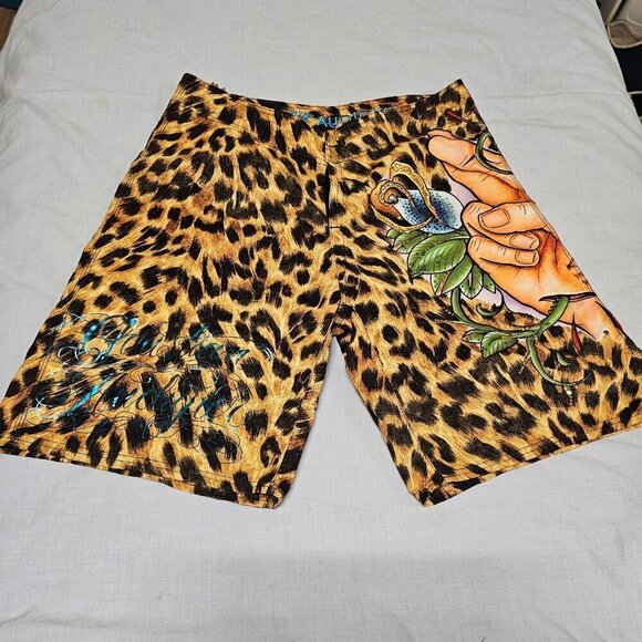 Christian Audigier Graphical Animal Print Beaded Men's Shorts Size 36 - Picture 3 of 13